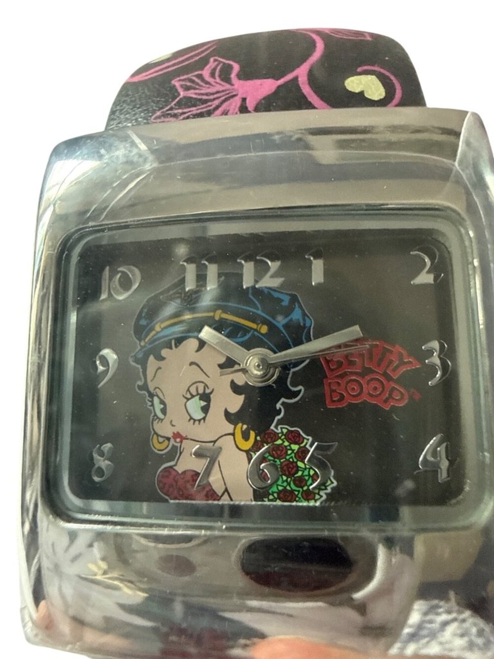 ‘09 Betty Boop Square Quartz Watch W/ Black Floral Strap In Display Case SEALED - Picture 5 of 5